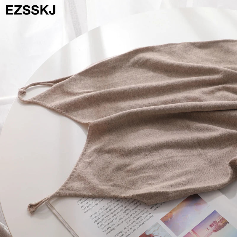 Ezsskj Spring summer 2020 Woman Knitted Tank Dress Casual Long Camisole Vest dress Women Loose  cashmere maix a-line dress