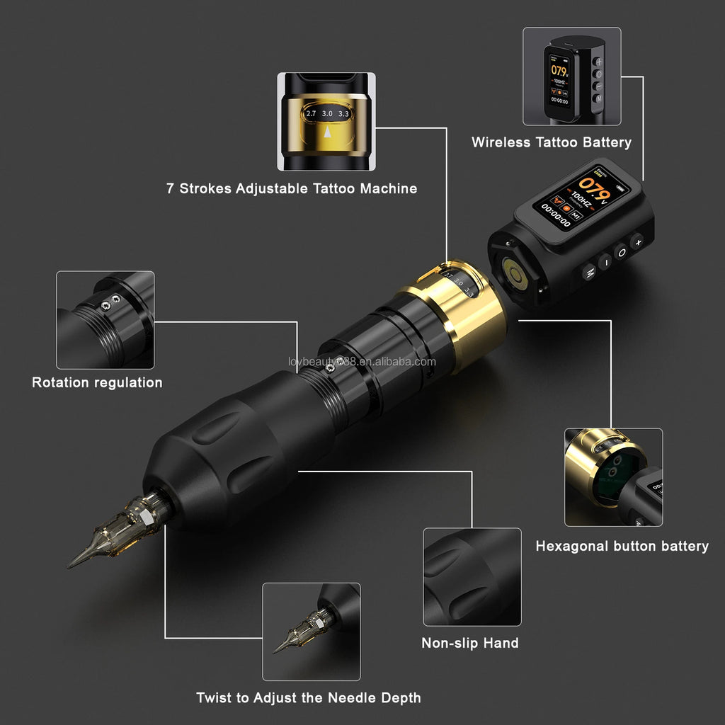Professional Electric Permanent Tattoo Gun with 1700mAh Rechargeable Battery 2.5mm Stroke 10000 RPM Permanent Makeup