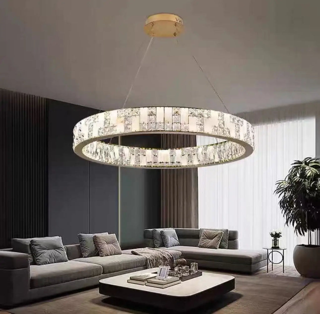 Luxurious Gold Crystal Chandelier with Adjustable Height for Living Room Hotel Lobby Staircase Dining Room Ceiling
