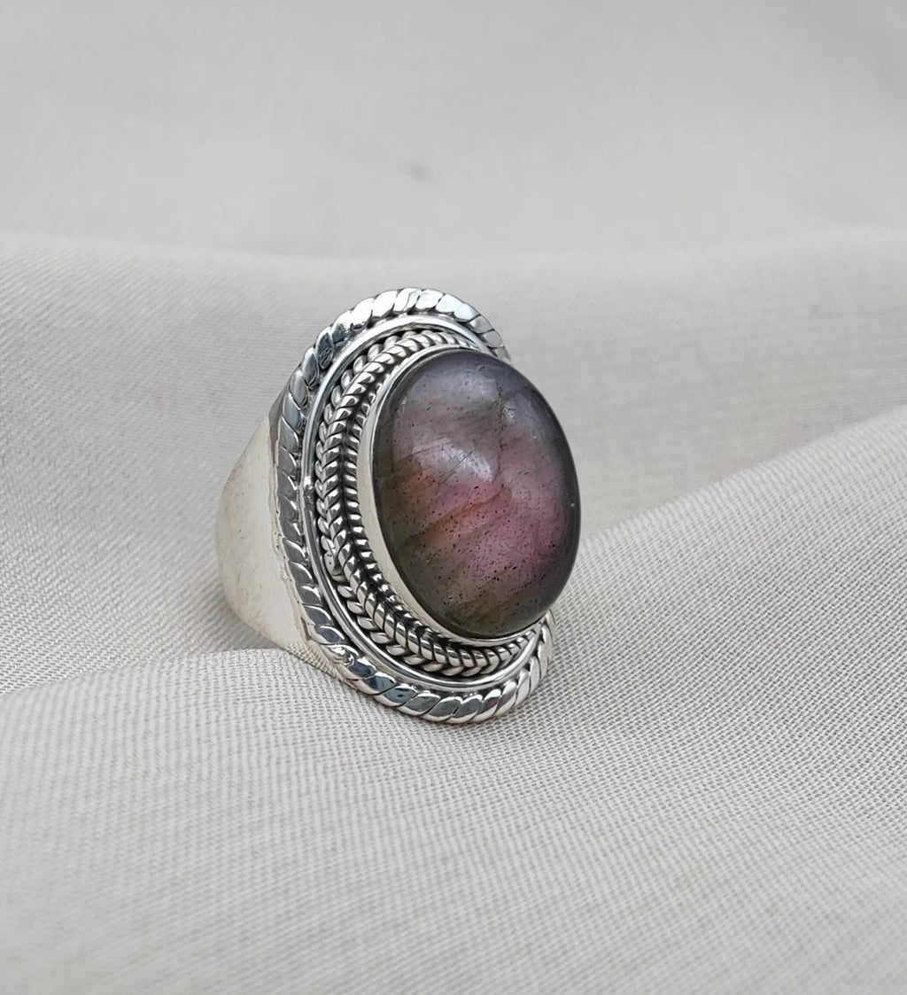 Natural Labradorite Gemstone Ring 925 Sterling Silver Handmade Oval Prong Setting Third Party Certified Wedding Party Jewelry