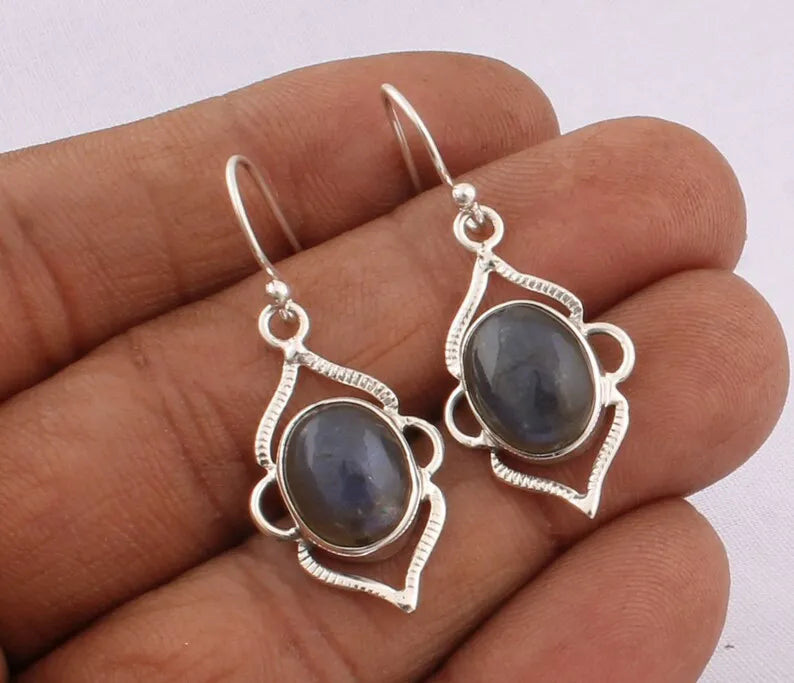 925 Sterling Silver Labradorite Oval Shaped Gemstone Cabochon Stone Earrings at Factory Price