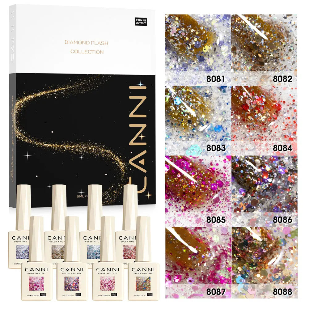 CANNI 9ml Glitter Series Hema Free Uv Gel Nail Polish Enamel Gel Set 8pcs/lot Uv Gel Kit with Glitz Flash Series Set