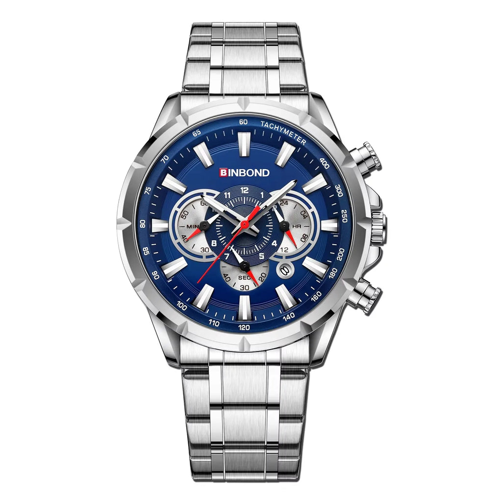 BINBOND B6395 6395 Stainless Steel Watches Men's Quartz Wristwatch Chronograph Sports Luminous Fashion Casual Pointers Men Watch