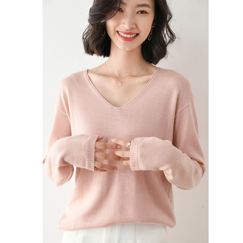 2025 Spring Autumn Womens Sweater Solid Knitwear Korean Loose Female Basic Casual Jumpers Stretch Pullover Sky Blue Pink Sweater