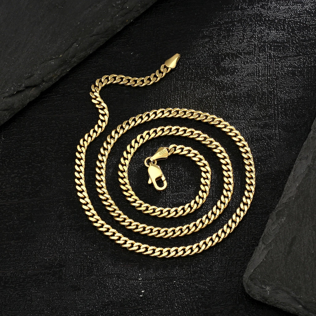 USA Local Fast Shipping 14K Gold Plated Curb Cuban Link Chain 3mm Women Stainless Steel Waterproof Jewelry Men Miami Necklace
