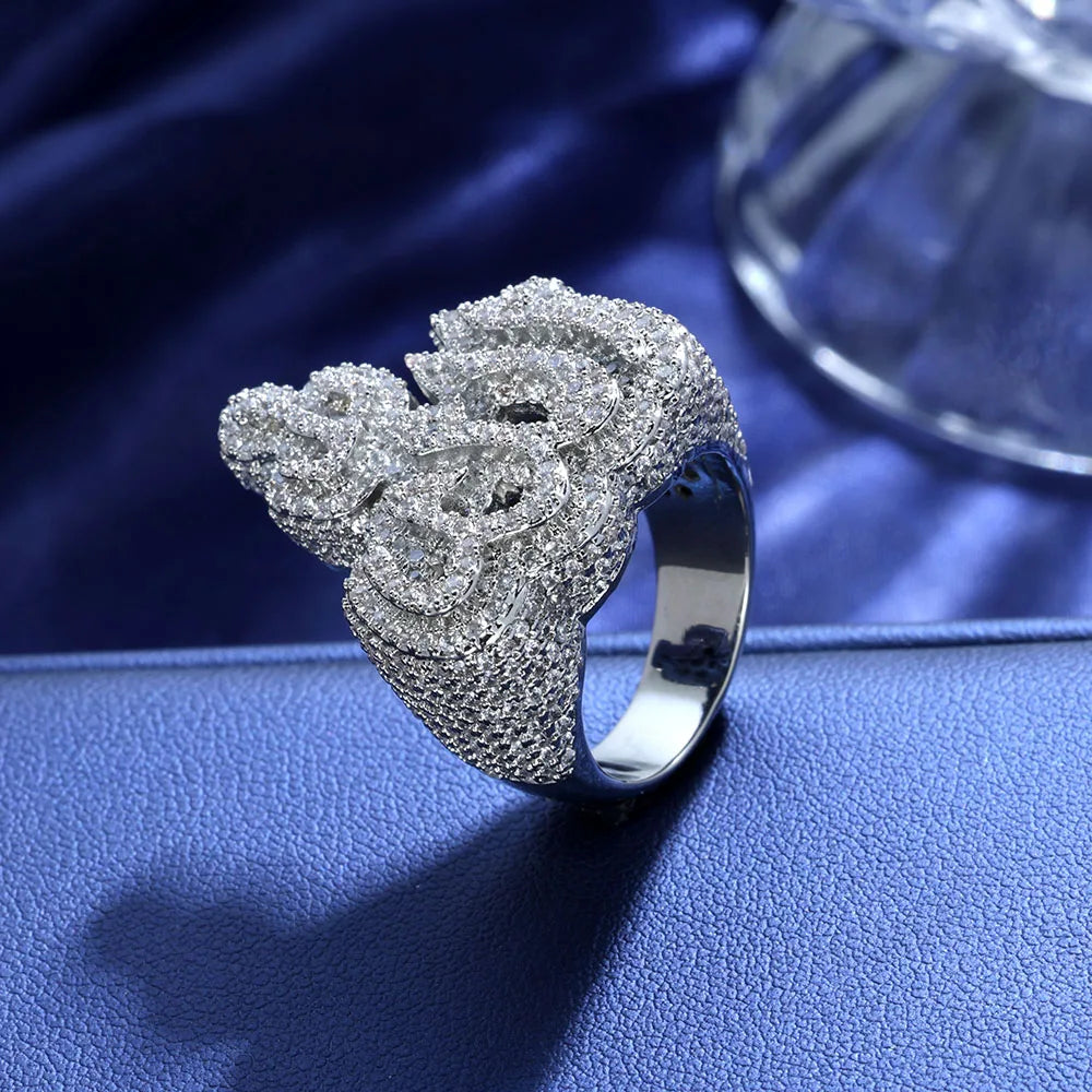 NUOYA New Style 925 Sterling Silver Hip Hop Jewelry Iced Out Moissanite Diamond Rings White Gold Silver Allah Ring for Women