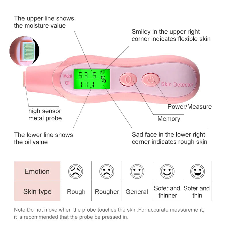 Professional Digital Skin Analyzer Machine with LCD Display Monitoring Meter Home Use Water and Oil Tester Sensor