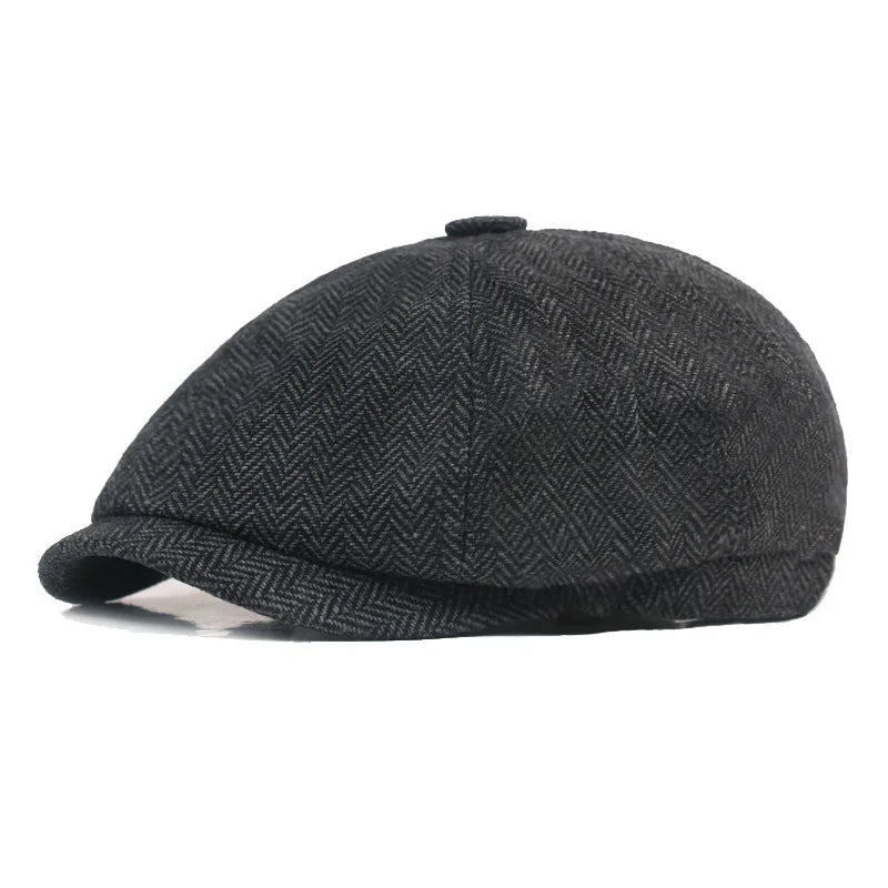 Autumn Winter Male Cotton Beret Cap Thick Tweed Design Earflaps Flat Cap Ivy Adjustable Hat Berets for Men Warm Dress
