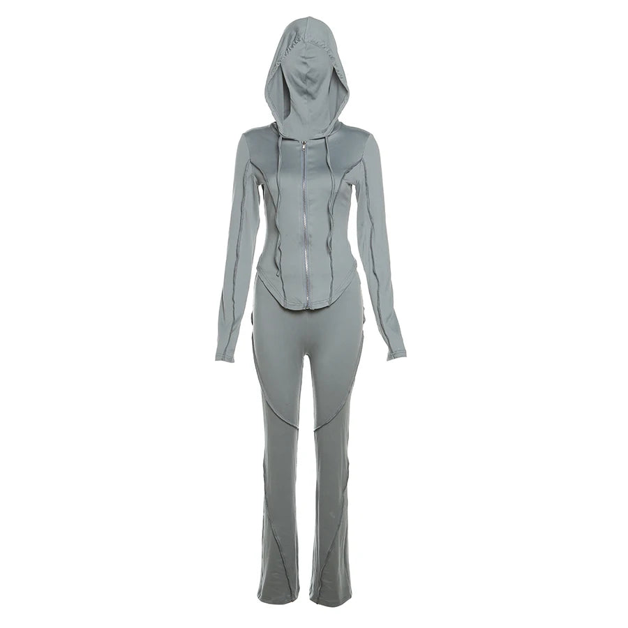 Custom Logo Spring Clothing Casual Women Zipper 2 Piece Set Women Solid Sweat Suit Hooded Women Tracksuit Set