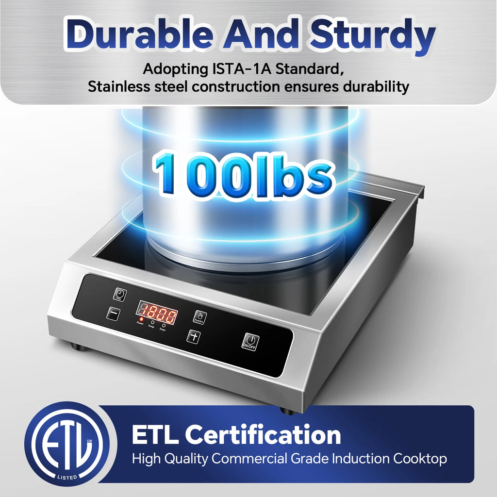 Commercial Induction Cooktop,3500W Induction Burner with Sensor Touch and LCD Screen,ETL-Certified Single Electric Burner