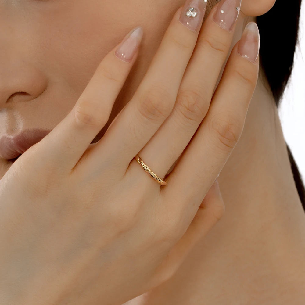 Dylam Minimalist Fade Free 18K Gold Plated Twisted Rope Ring Exquisite Stacked S925 Sterling Silver Rings for Women Jewelry
