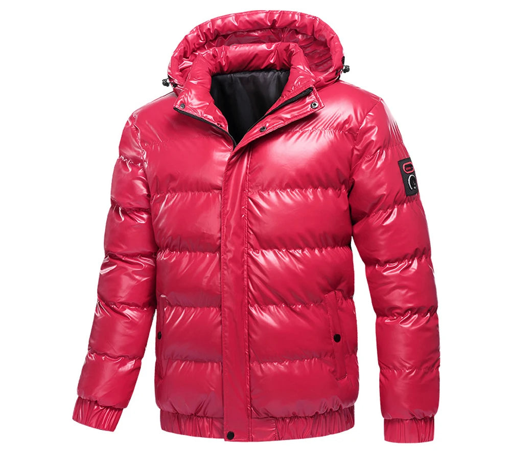 Autumn Men's Coat Windbreaker Fashion Male Cotton Warm Parka Shiny Down Hood Casual Outerwear Thermal Black Bomber Jackets Men
