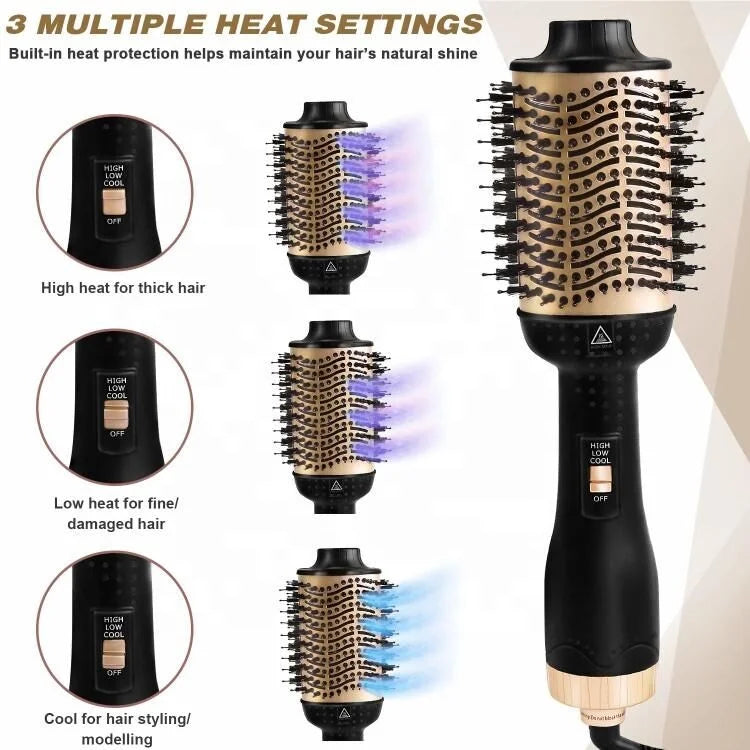 Factory Price 3-in-1 Professional Round Electric Rotating Portable Hot Heat Air Hair Dryer Brush Straightener Comb Blowout Brush