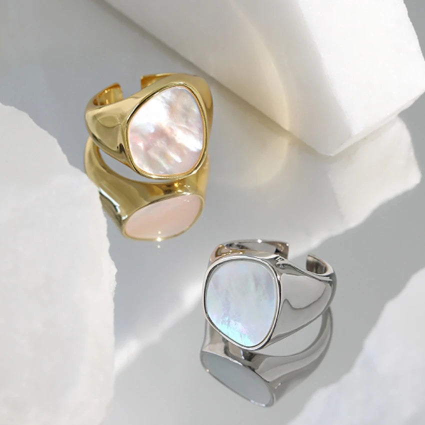 Wholesale Vintage Mother of Pearl Chunky Rings Women Sterling Silver 925 Jewellery Rings 18k Gold Adjustable Rings Women
