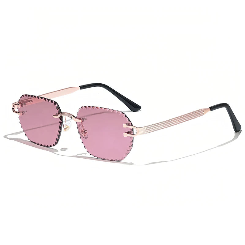 HBK 2025 Unisex Frameless Sunglasses Black PC Alloy Pink Blue Gradient Lens Polygon Rimless Design New Style Street Snap Men