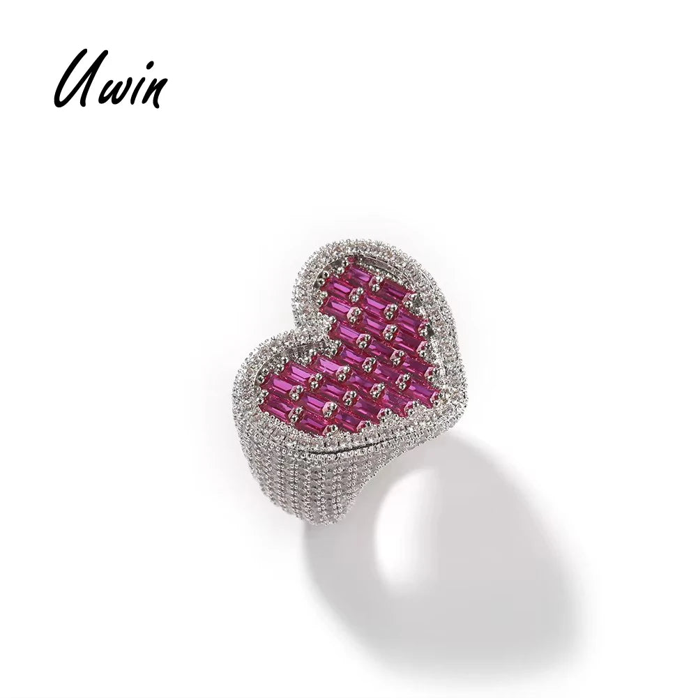 UWIN Wholesale Square CZ Heart Ring Love Finger Rings Pink Purple Green Stone Hypoallergenic Rings for Girls