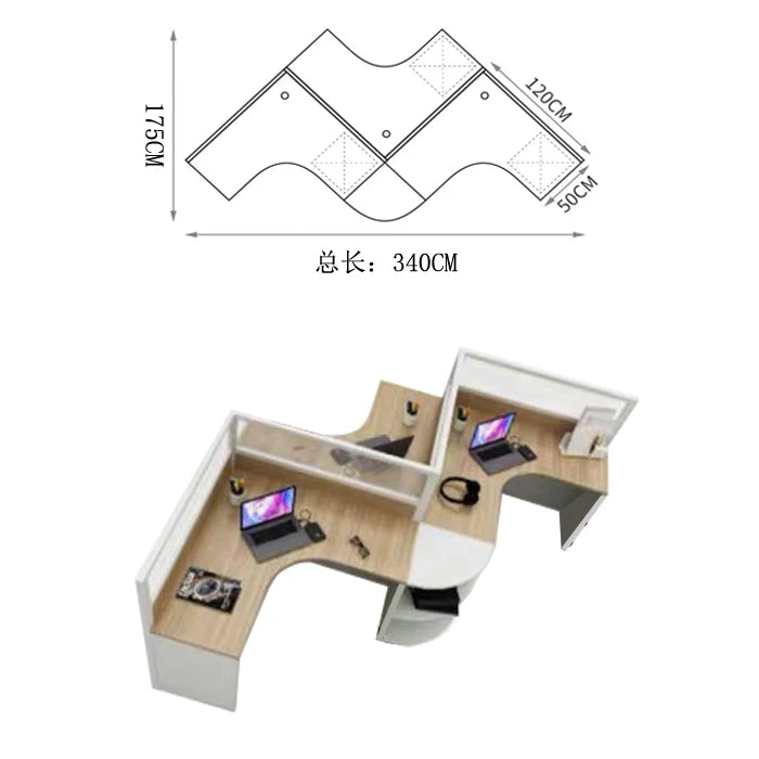 Modern Wooden Modular 4-Person Office Work Desk with Baffles for Tech Company Workstations