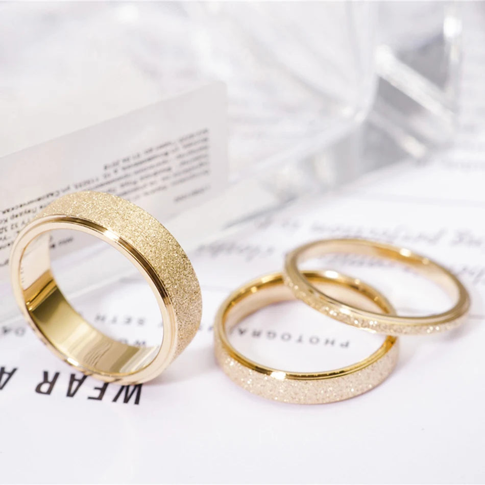 Scrub Glitter Rings Stainless Steel Fashion for Women Simple 2MM/3MM/5MM Width 14K Gold Color Engagement Eternity Band Rings