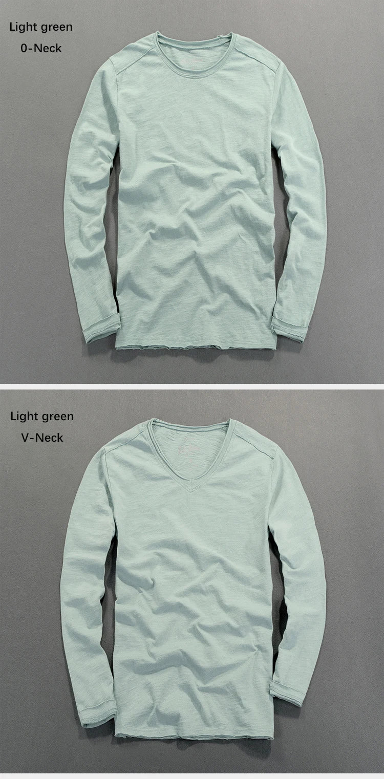 Fashionable Bamboo Cotton Long Sleeve Vintage T-shirts Men Casual Thin Tops Tees Comfortable Tshirt Distressed T-shirt