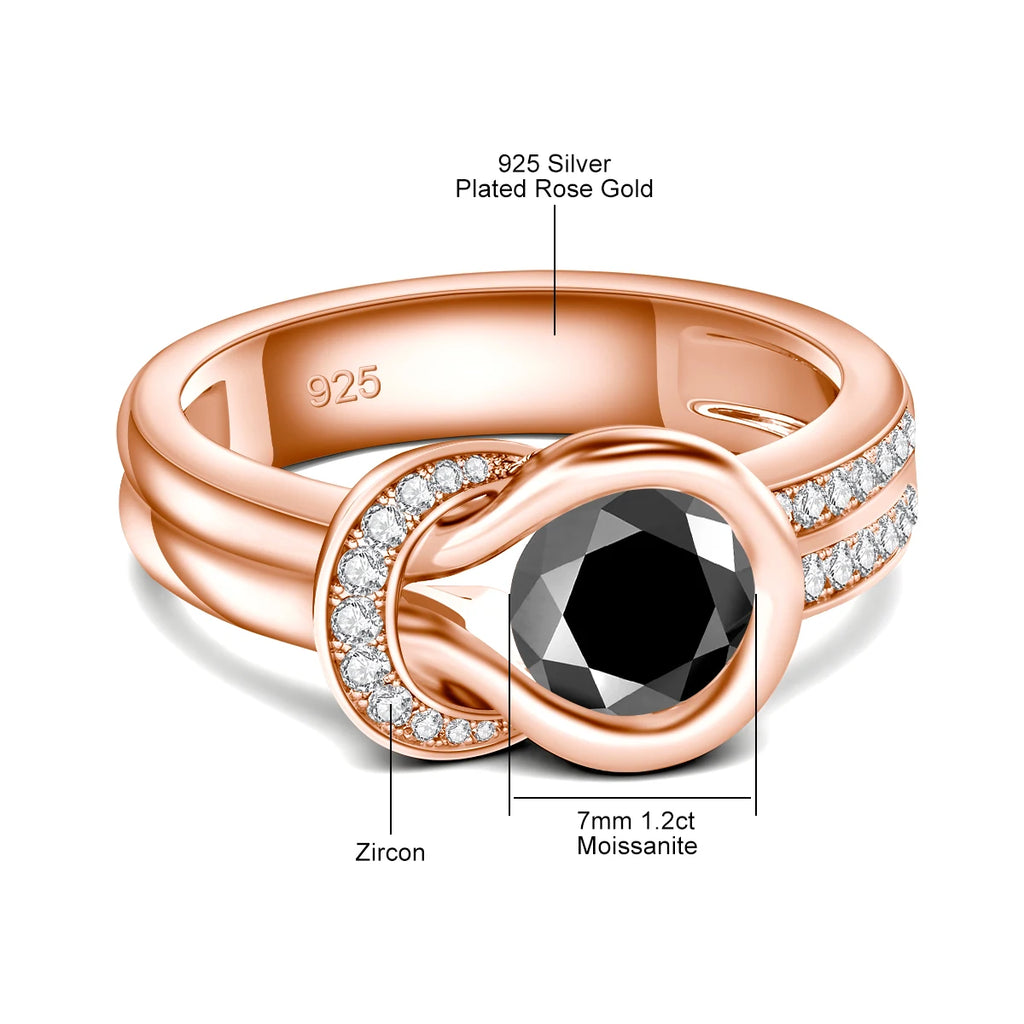 Luxury Renaissance Style Woman 925 Sterling Silver 1.2 Carat Black Moissanite Diamonds Rings Bague Pour Femme
