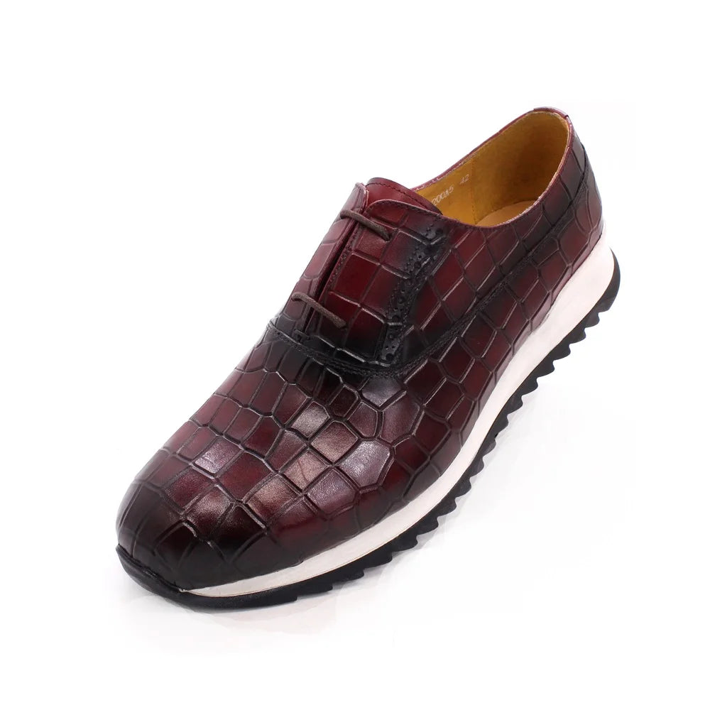 Premium Quality Handmade Italian Men Oxford Sneakers Shoes Genuine Leather Print Lace-Up Casual Shoes