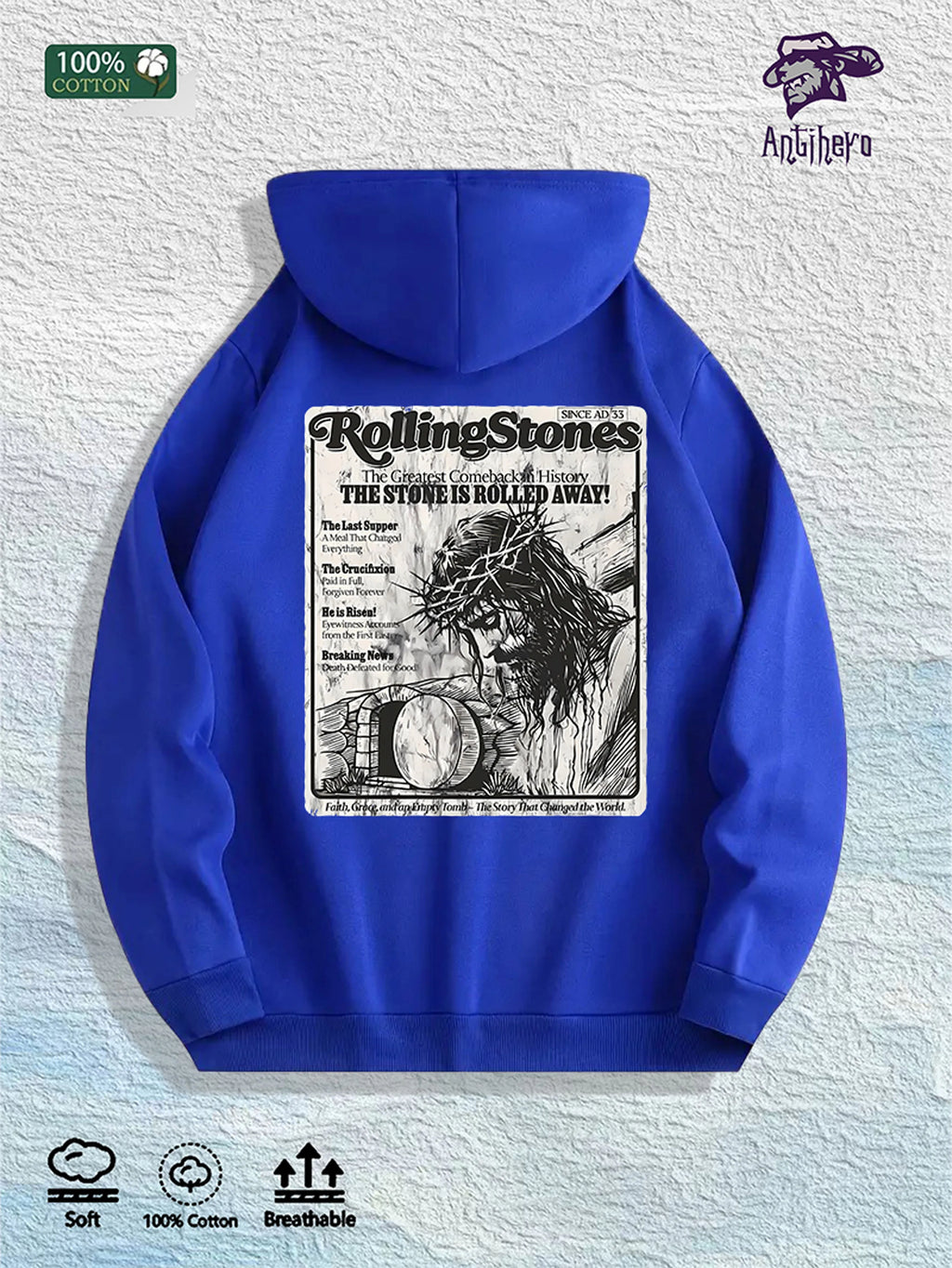 RollingStones Faith Graphic Hoodie 100% Cotton US Warehouse 7 Colors