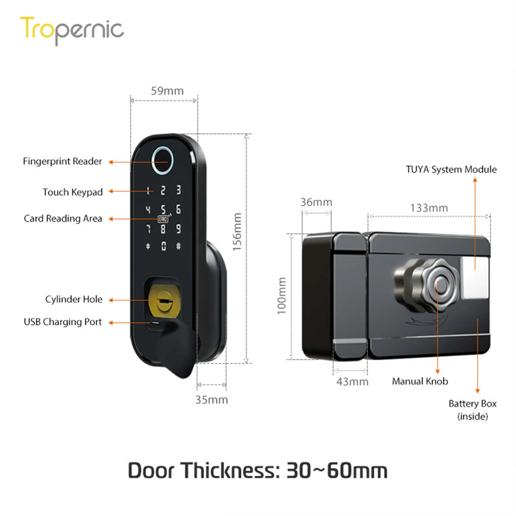 Cerradura Digital Tuya Waterproof Smart Rim Lock Keyless Entry Door Lock Fingerprint Smart Lock With Wifi for Outdoor