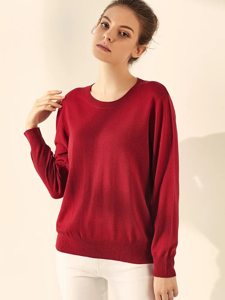 SuyaDream Woman Basic Sweaters Silk and Cashmere Blend O neck Pullovers Solid Sweaters 2024 Fall Winter Bottoming Shirts