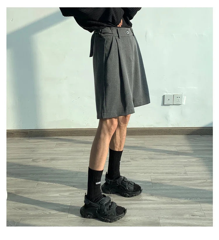 Fashion Casual Shorts Men Summer Korean Chic Wide Leg Trousers Male Knee-length Sashes Draped Loose Retro Popular High Street