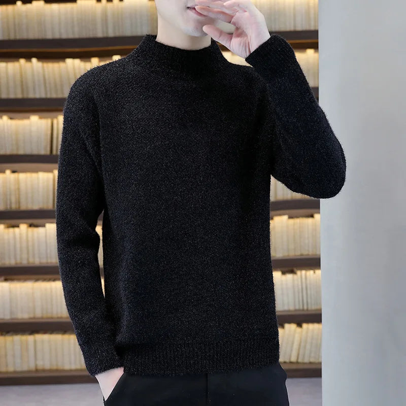 2023 Hot Sale Autumn and Winter Men's Casual Solid Color Long Sleeve Sweater Pullover O- Neck High Collar Knitted Men's  Sweater
