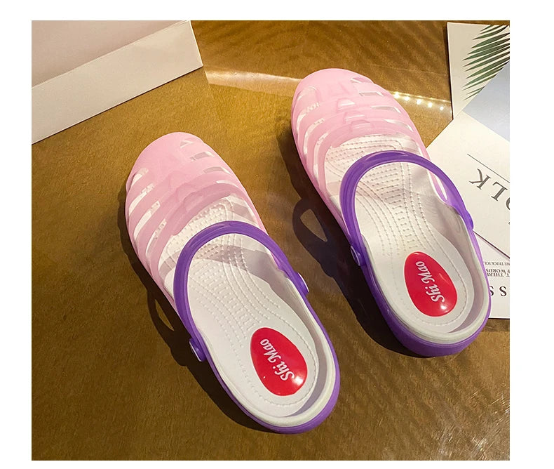 New Summer Jelly Sandals Women Outdoor Casual Slip On Garden Beach Shoes Female Rubber Clogs Non-slip Slides Breathable Slippers
