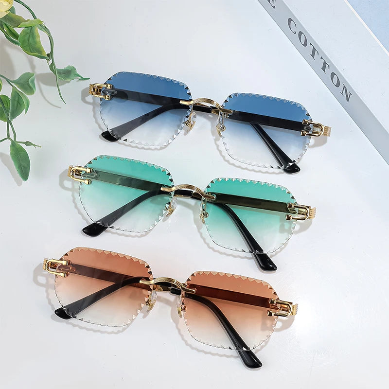 HBK 2025 Unisex Frameless Sunglasses Black PC Alloy Pink Blue Gradient Lens Polygon Rimless Design New Style Street Snap Men
