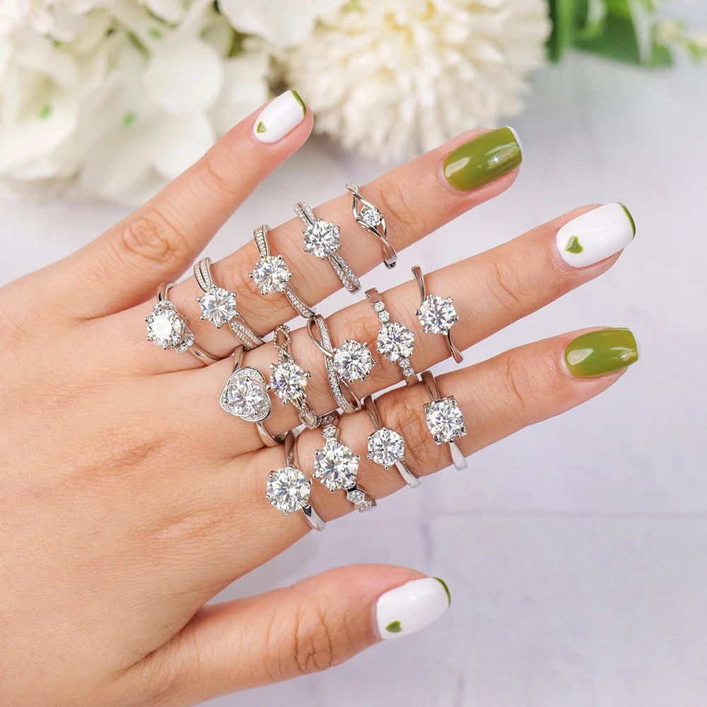 Wholesale Jewelry Women Gra Certificate Cut VVS Diamond Moissanite Engagement Wedding Set 925 Sterling Silver Adjustable Rings