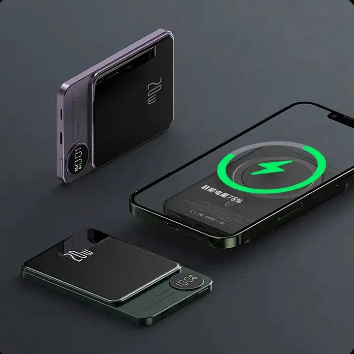 Newest Mirror Portable Charger 5000mah 10000mah Mini Power Bank Magnetic Wireless Charging Metal Power Banks With Led Display Q9