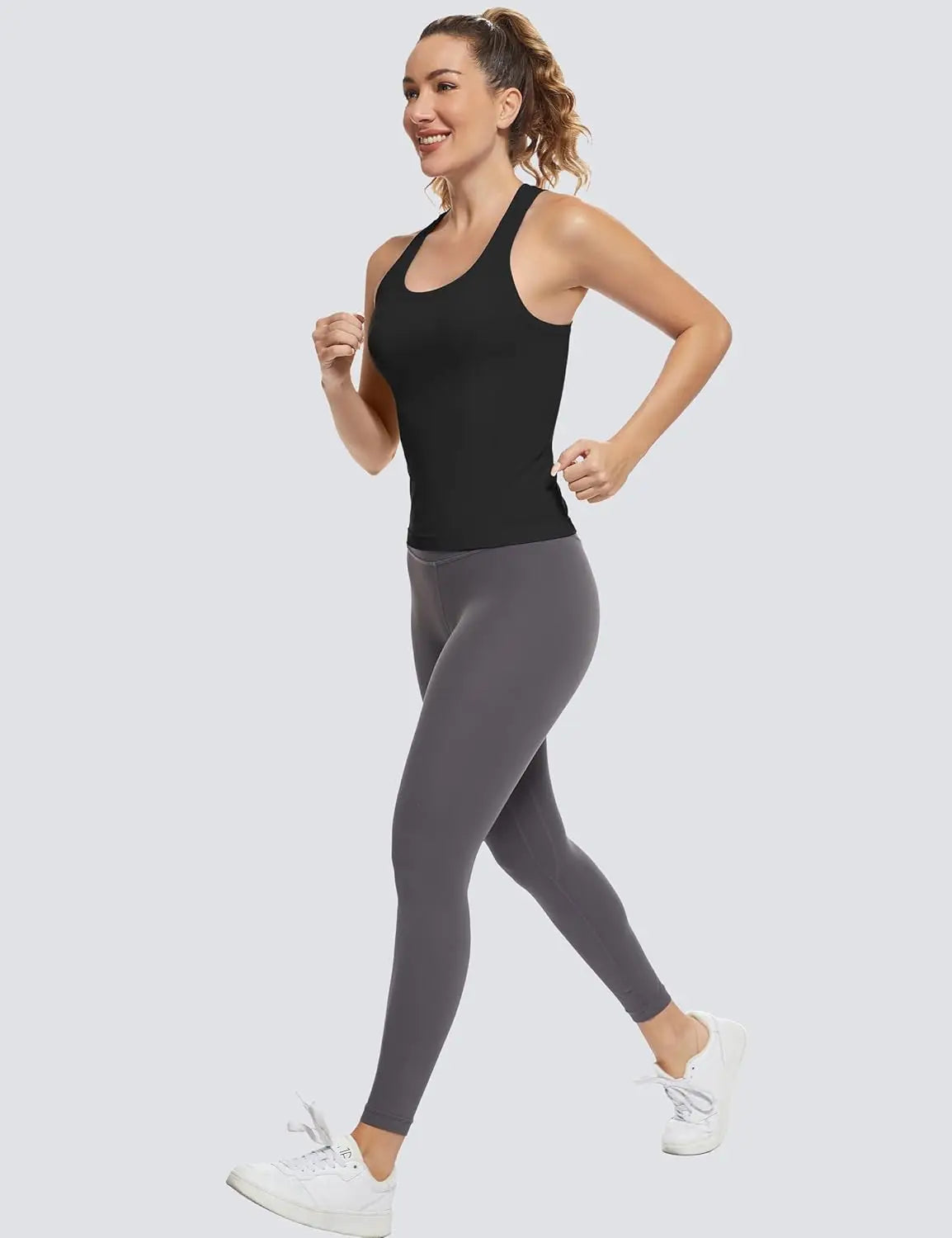 Women's Racerback Workout Tank Tops-Seamless Spandex/Polyester Breathable Knitted High Support Solid Running Muscle Tank