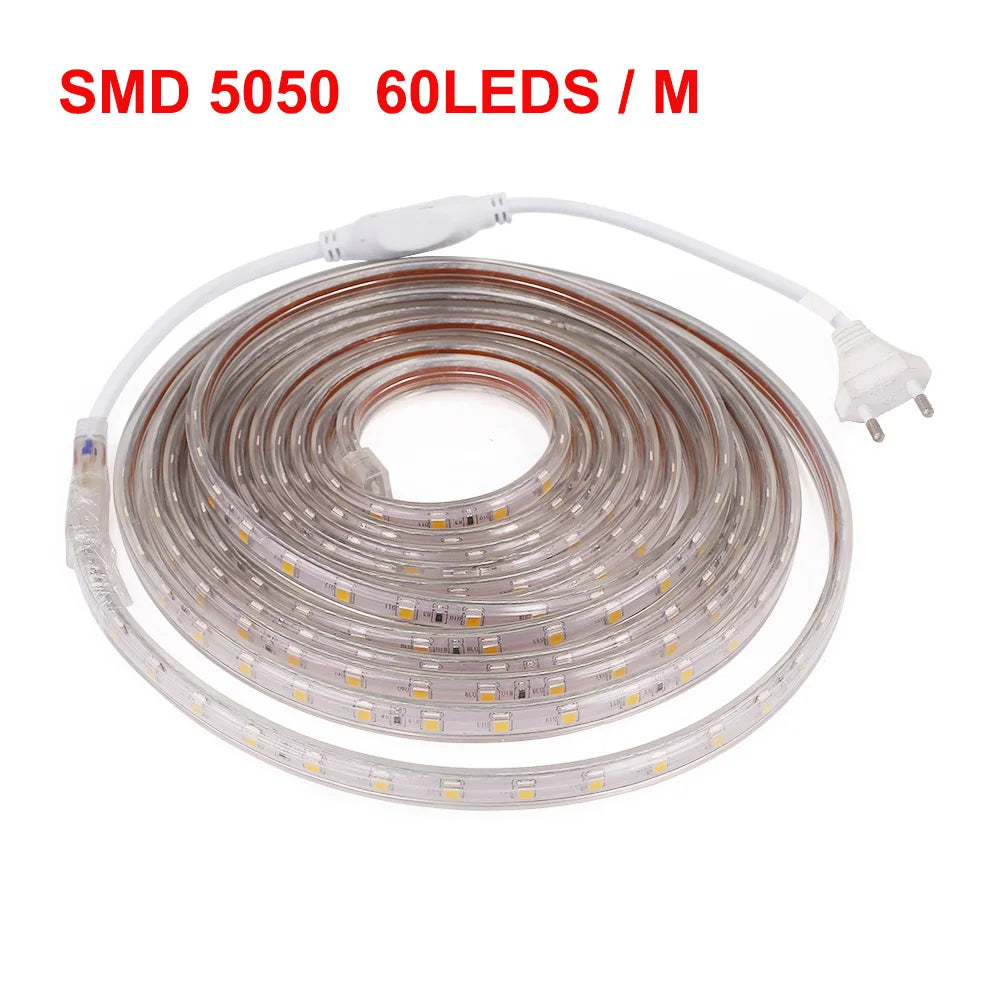 1-100M LED Tape AC220V LED 60-276LEDS With EU SMD 2835 5050 High Safety Brightness Flexible Strip Outdoor Waterproof Strip Light