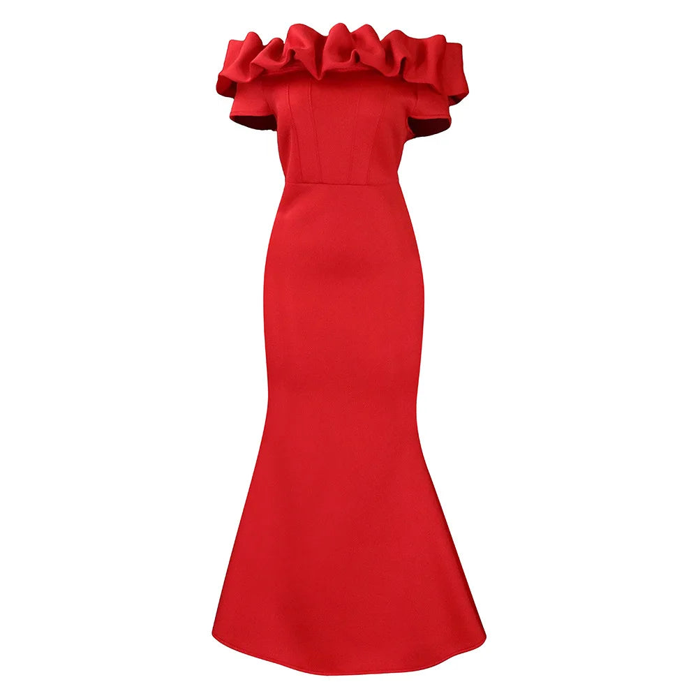 D3192 European and American Cross-border Women's Dress 2023 New Solid Color Fishtail Skirt Wooden Ear Slim Evening Africa Long