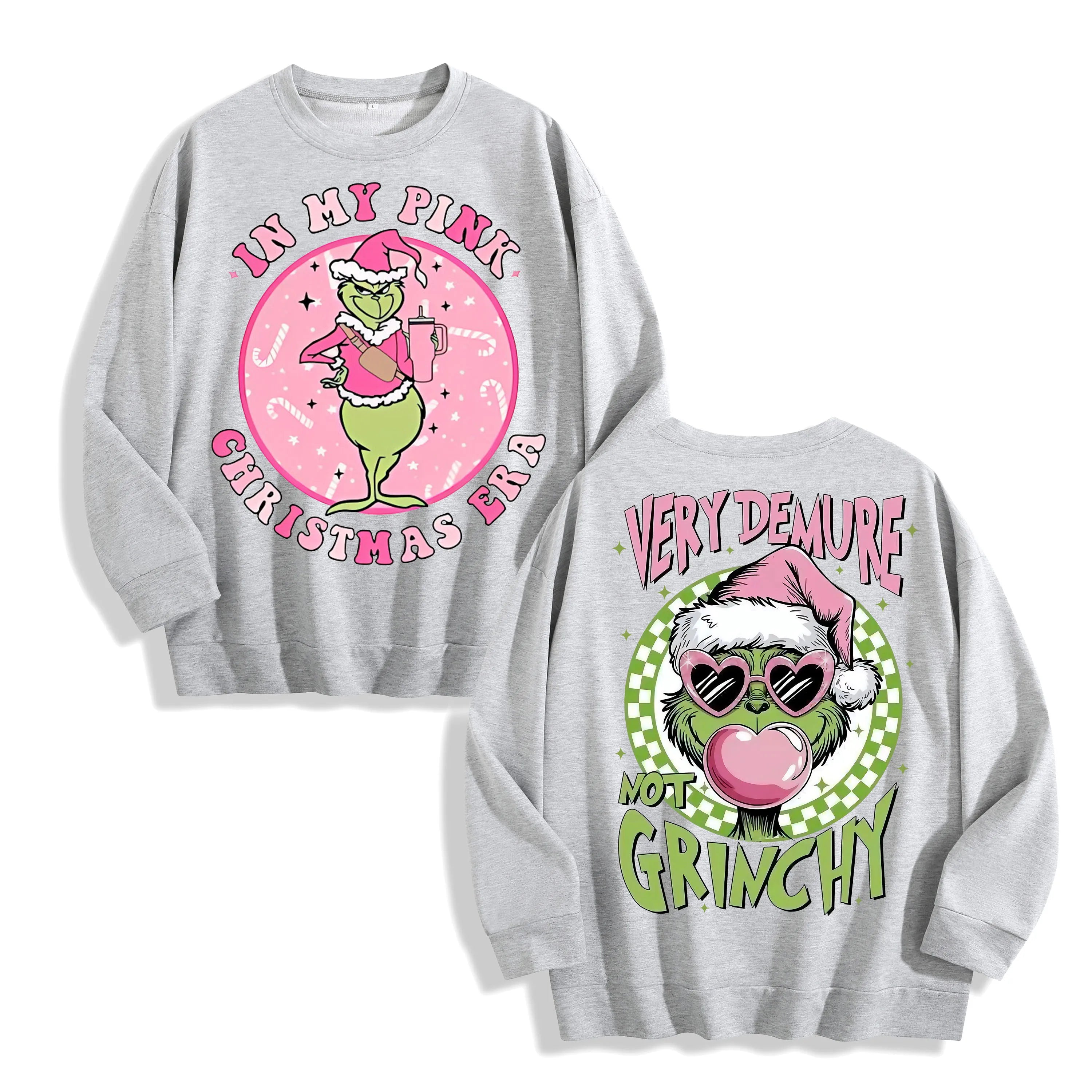 Funky Pink Grinch Christmas Era Graphic Black Long Sleeve, US Warehouse, Customizable Design