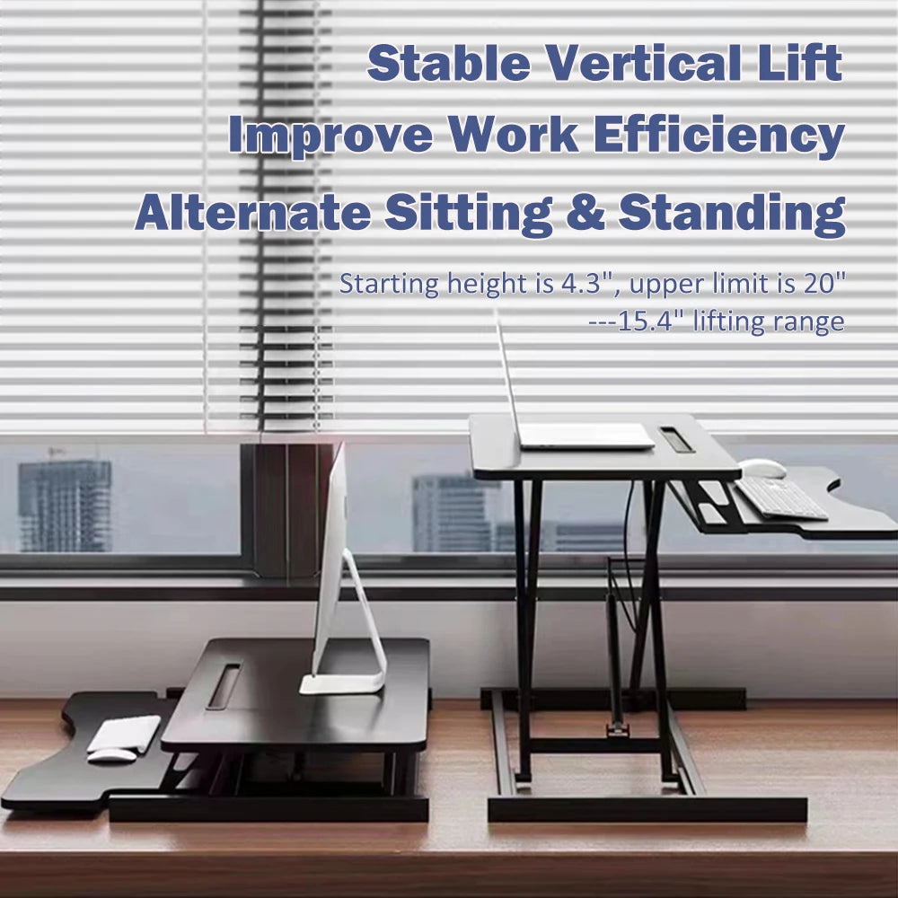 32-Inch Desk Converter Height-Adjustable Sit-Stand Riser for Dual Monitor Laptop Workstation with Wide Keyboard Tray (Black)