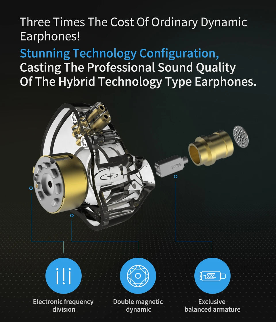 KZ ZSN Pro In Ear Earphones 1BA+1DD Hybrid technology HIFI Bass Metal Earbuds Headphones Sport Noise Cancelling Headset Monitor