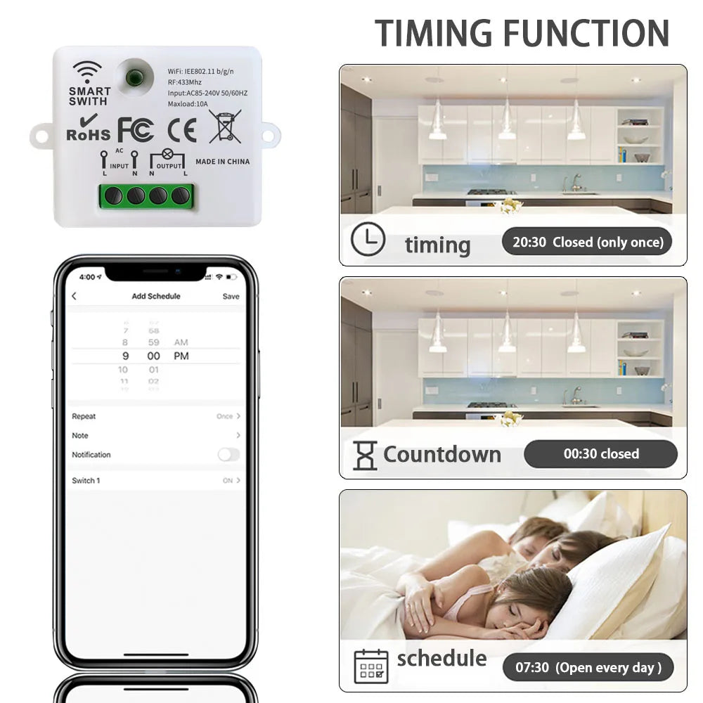 Mini WiFi Light Switch Timer Wall panel switch RF 220V Controller Tuya Smart Life APP Control Work With Alexa for Home Appliance