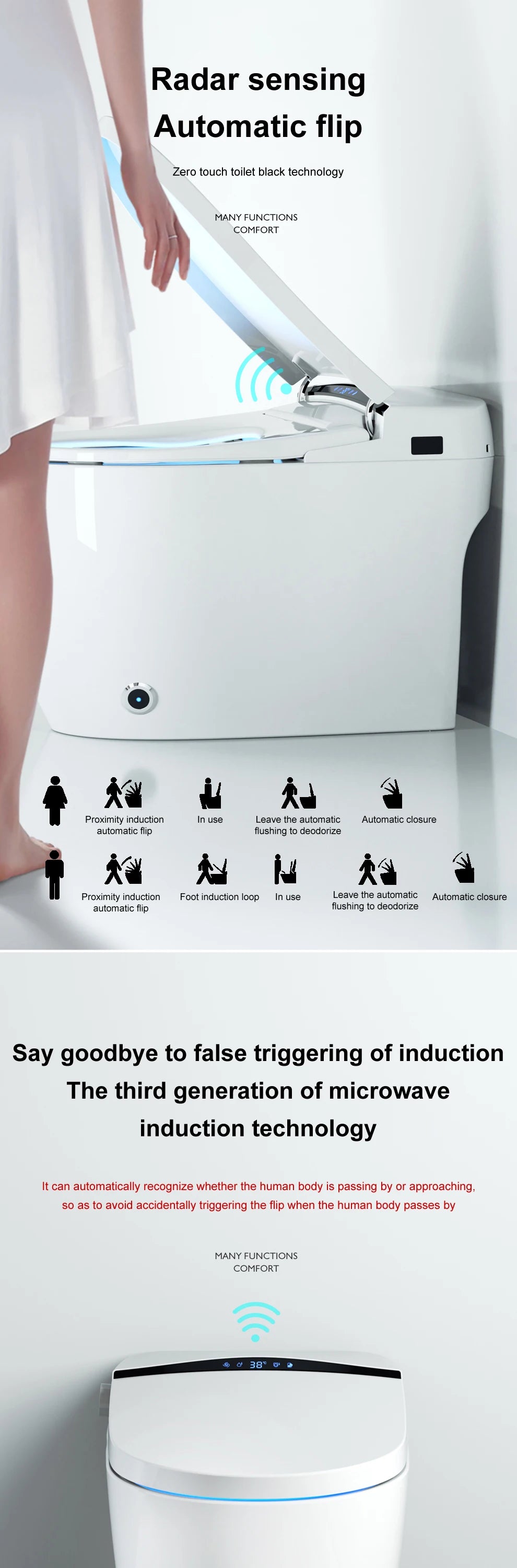 Automatic flushing without water tank integrated black electronic intelligence