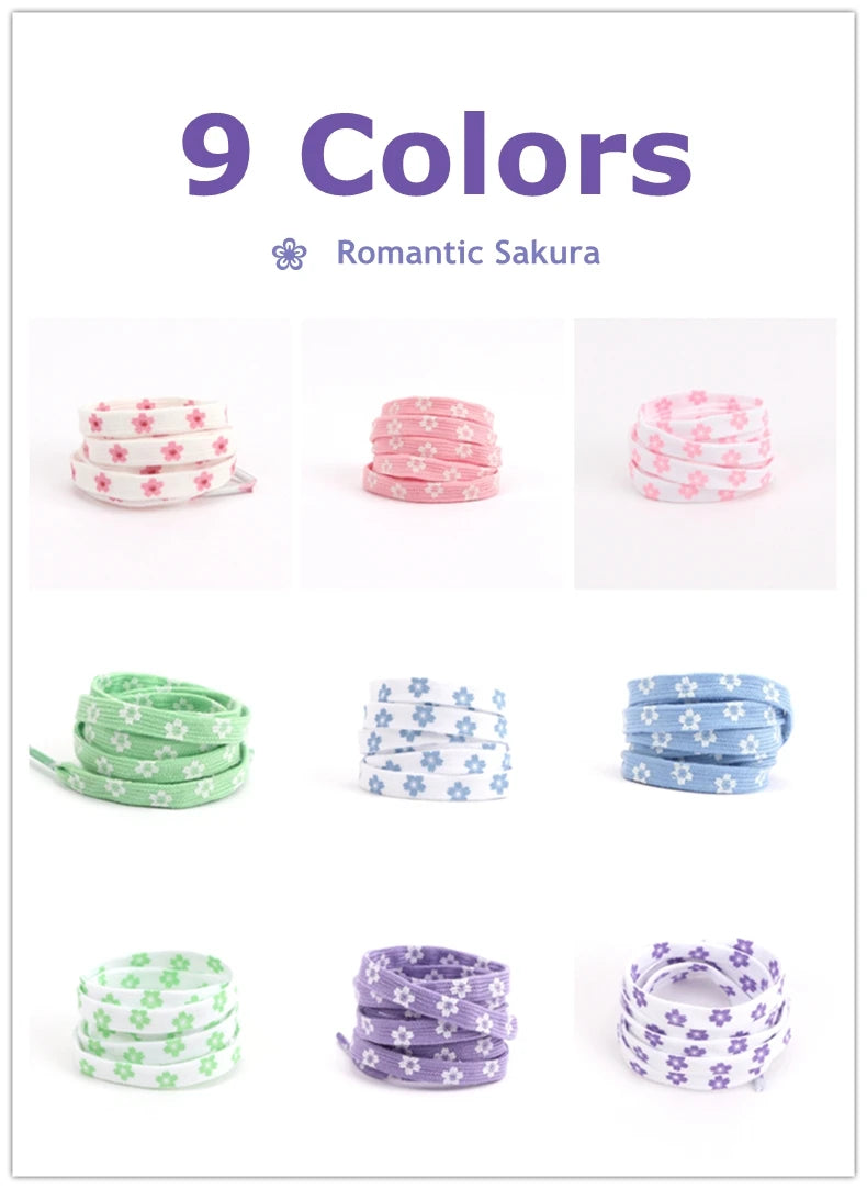 New Sakura Shoelaces Flat Little Daisies Shoe laces High-top Canvas Sneakers Shoelace AF1 Laces Shoe Strings 100/120/140/160CM