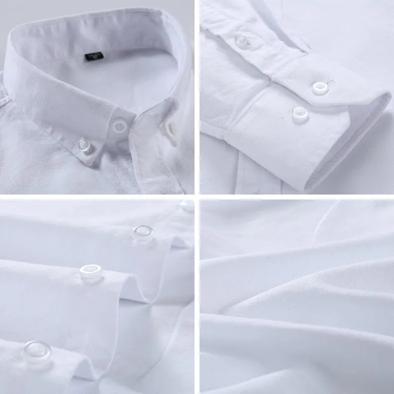 S-6XL Oxford Shirts for Men Long Sleeve Pure Cotton Solid Stripe Leisure Embroidered Horse Streetwear Business Plain Office 6XL