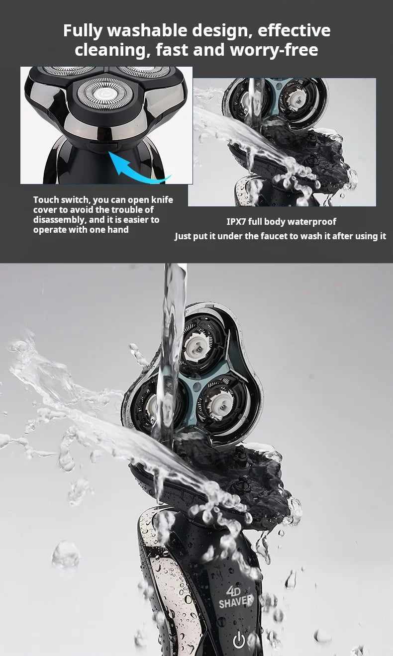MENGLI RQ9001 Men's 4D Multifunctional Rotary Electric Shaver USB Rechargeable Triple Blade Waterproof IPX5 Face Shaving