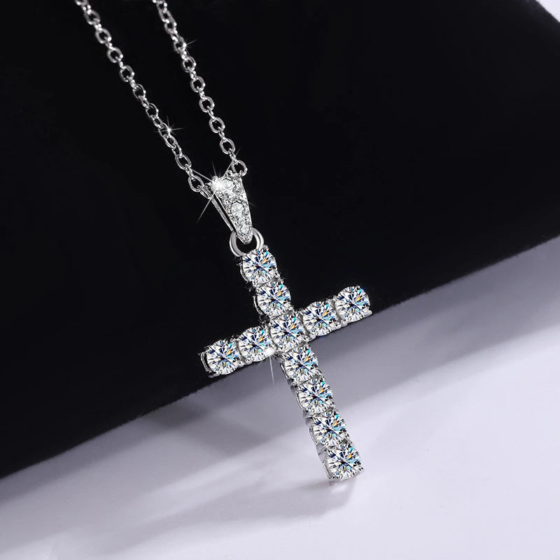 Minimal Fashion Cross Moissanite Clavicle Necklace S925 Silver D Color INS Daily Versatile Women Fine Jewelry