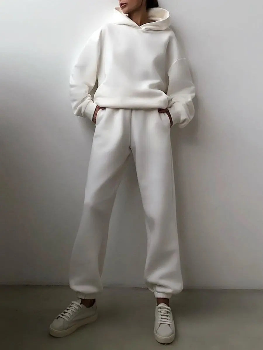 Women's Tracksuit Suit Winter Fashion Warm Hoodie Sweatshirts Two Pieces Oversized Solid Casual Hoody Pullovers Long Pant Sets