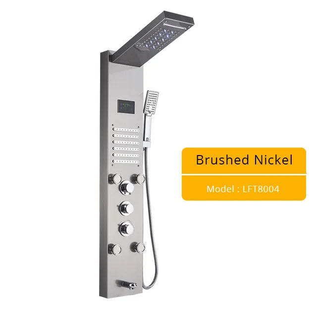 LED Light Shower Panel Faucet Waterfall Rain Shower Head SPA Massage Jets Shower Column Tower Digital Water Temperature Display