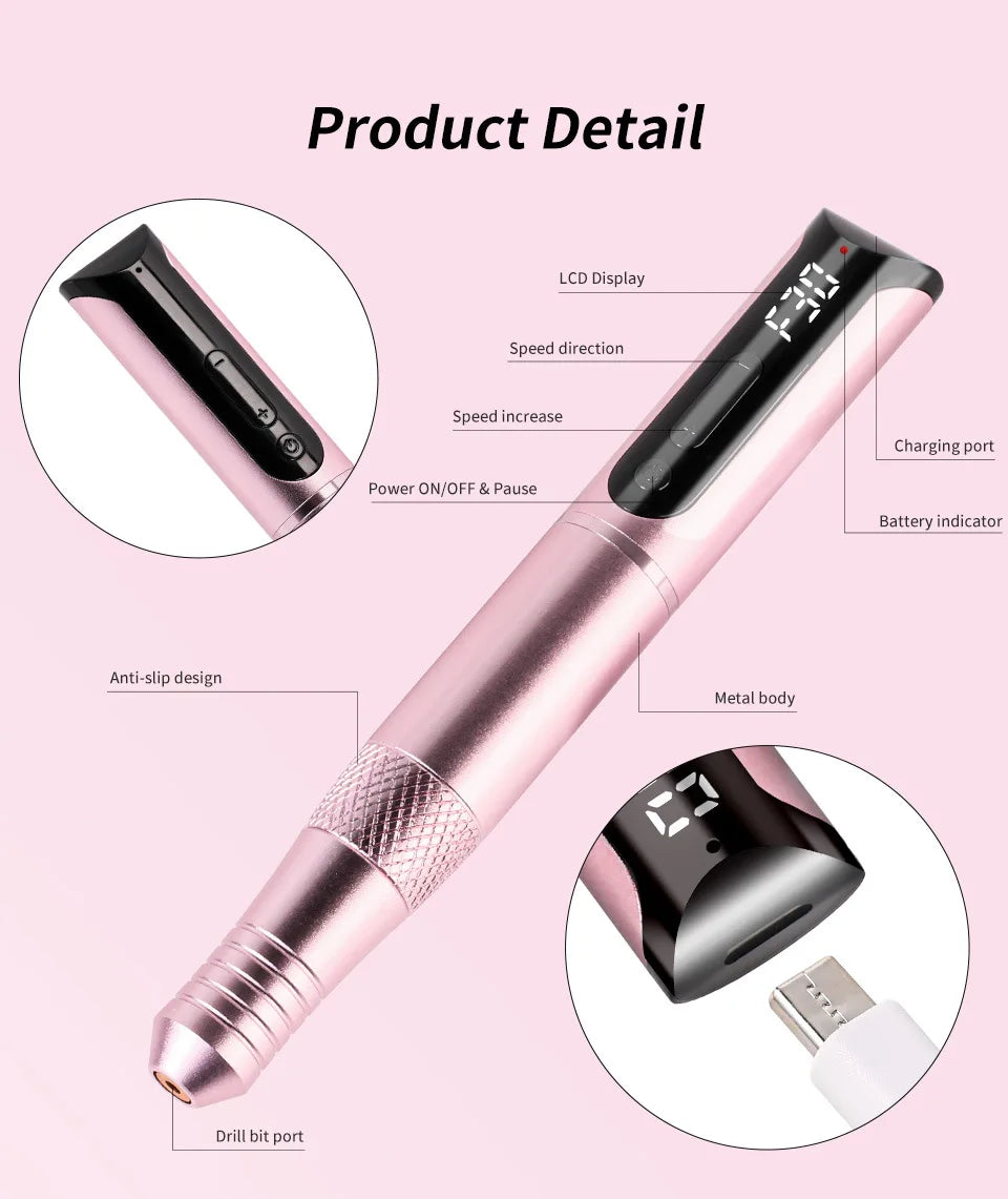 Portable Professional 35000rpm Pen Type Electric Nail Polisher Easy Carry Dead Skin Removal Manicure Sanding Tool