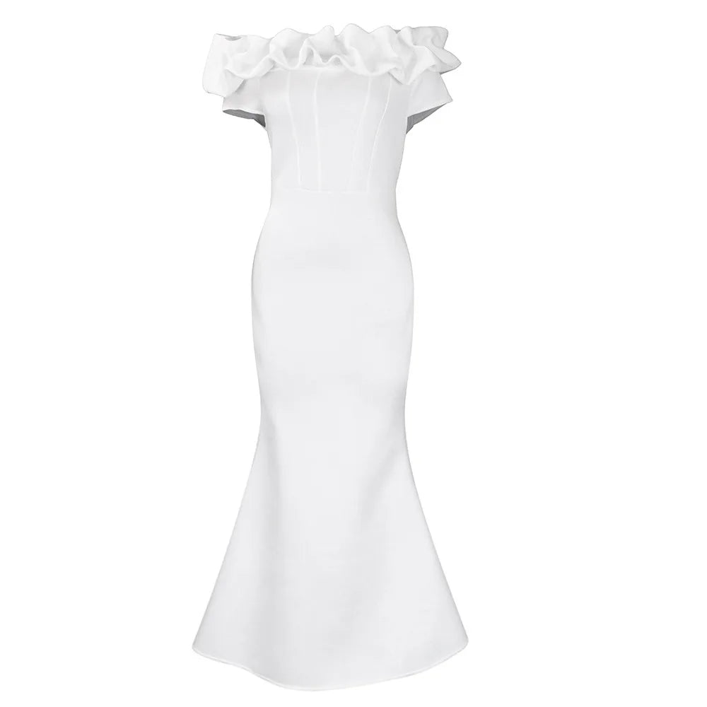 D3192 European and American Cross-border Women's Dress 2023 New Solid Color Fishtail Skirt Wooden Ear Slim Evening Africa Long
